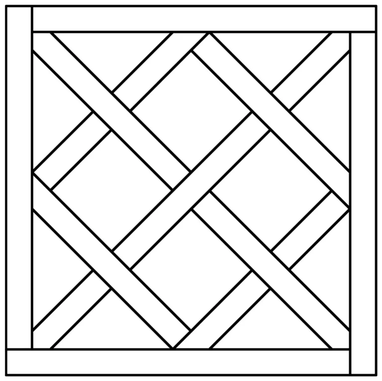 Dibujo de un panel de parquet Versalles: marco y bandas diagonales entrecruzadas